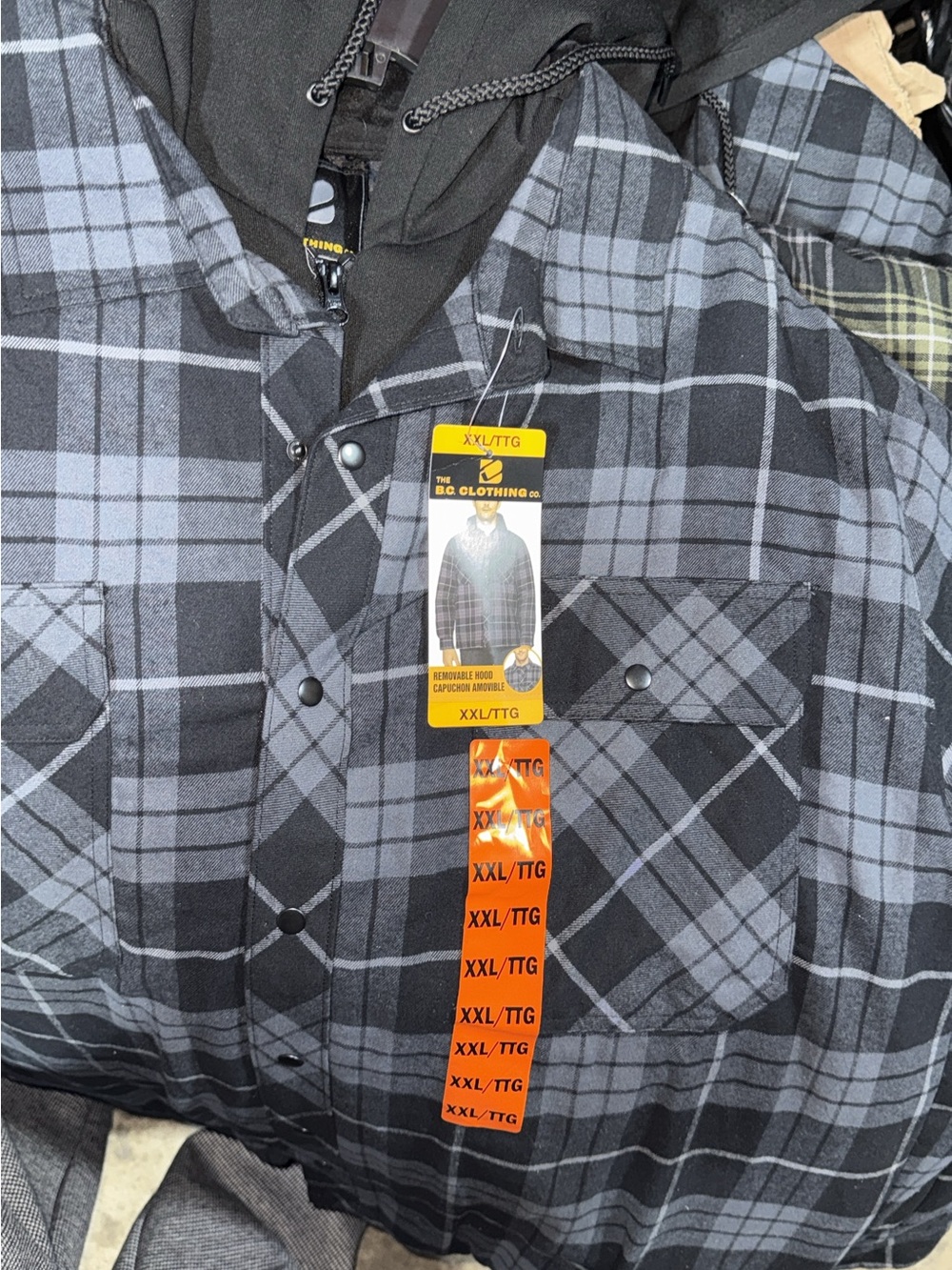 Men’s XXL Black & Gray Plaid Hooded Shacket